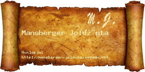 Mansberger Jolánta névjegykártya